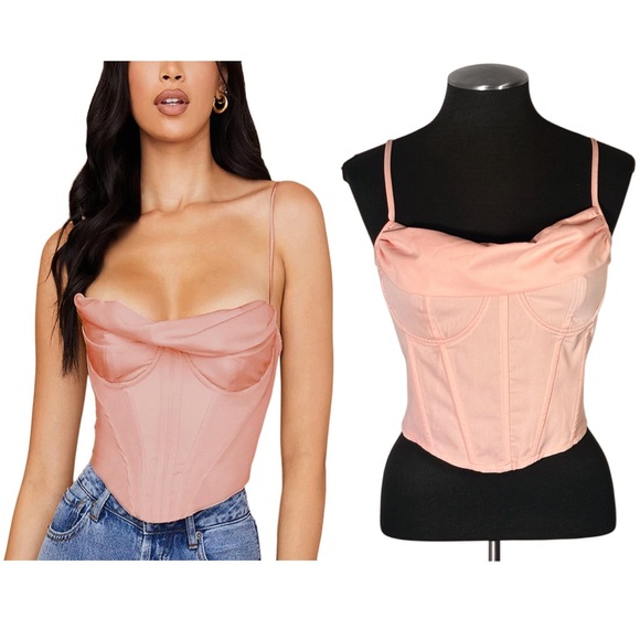 🆕 PrettyLittleThing - Pink Strappy Fishbone Corset Tank Top – Size 8 - Picture 1 of 10
